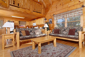 Pigeon Forge Cabin Living Room that Features a flat screen television